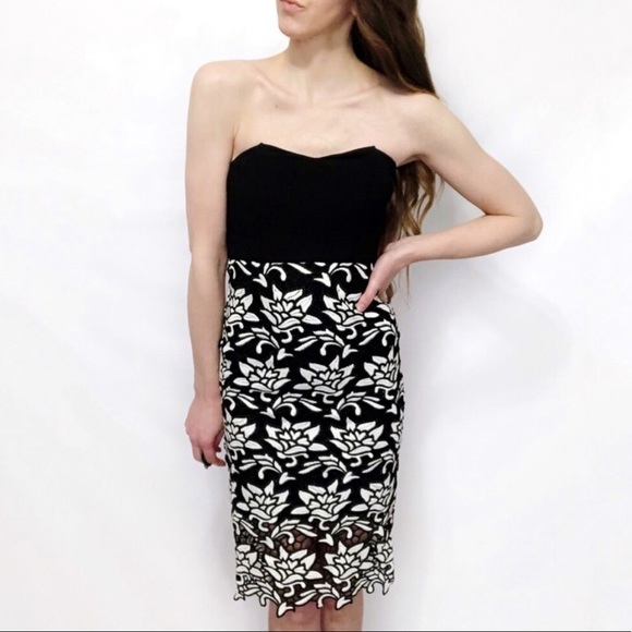 J.O.A. Strapless Floral Lace Midi Dress XS - Picture 2 of 12